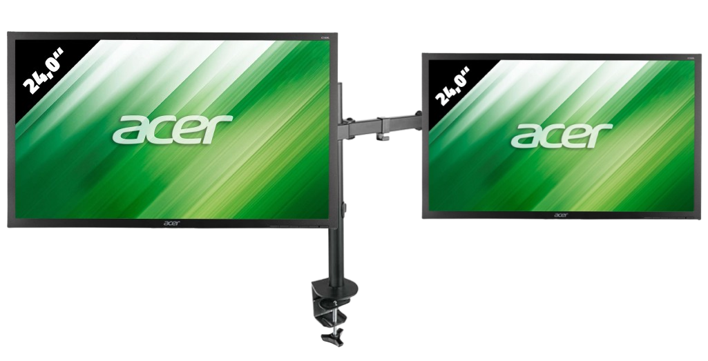 Pack écrans + bras :Acer B246HL + Fixation réglable pour 2 écrans