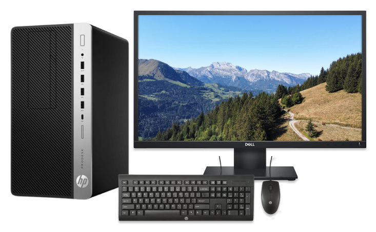 Pack HP Prodesk 600 G4 MT + Dell P2317H + clavier/souris reconditionné + câble DisplayPort & Ethernet