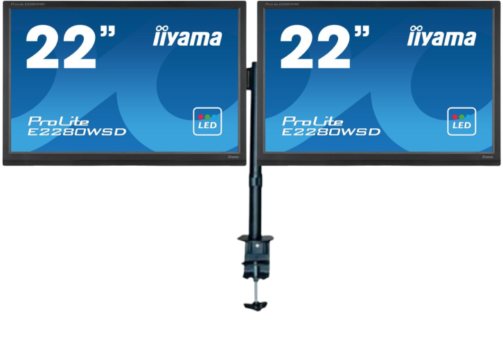 PACK Ecrans + Bras : Iiyama Prolite B2280WSD + MCAD Fixation réglable pour 2 écrans LCD