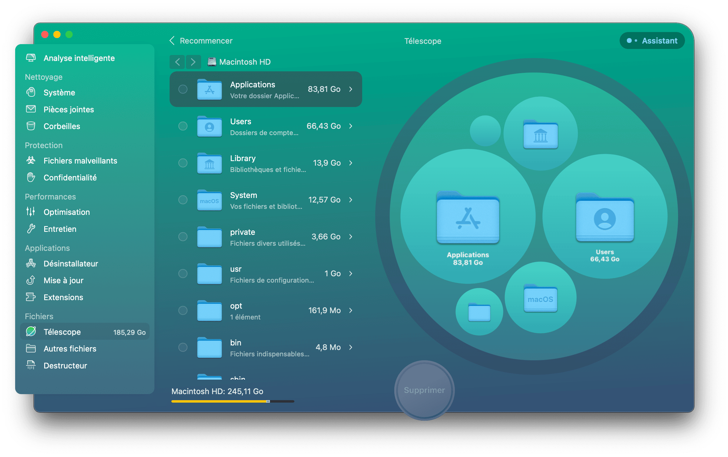 Panel analyse du stockage - Clean my Mac