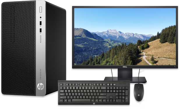 Pack HP Prodesk 600 G4 MT + Dell P2317H + clavier/souris reconditionné + câble DisplayPort & Ethernet - Micro Tour - Intel Core i3 8100 @ 3,6 GHz - 8 GB DDR4 - 250 GB SSD - Sans lecteur - Windows 11 Professionnel